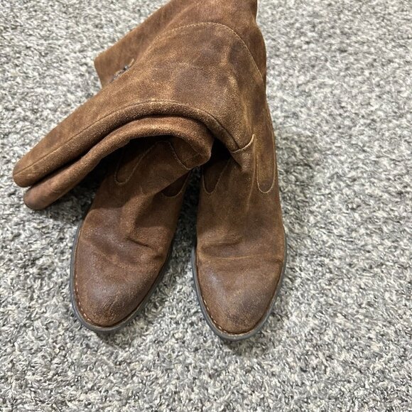 Born Basil Riding Boots Chestnut Burnt Brown Suede Leather Buckle Knee High 7 M - Picture 5 of 7